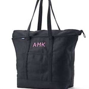 LANDS END Extra Large Canvas Tote Bag Solid Color 5 Pocket Zip Top Long Handle